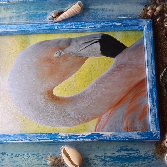 Flamingo Resting Seashell Ocean Beach Framed Art Print - Picture 12 of 12
